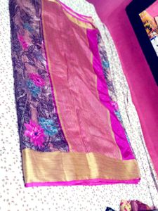 Floral Print  silk Saree