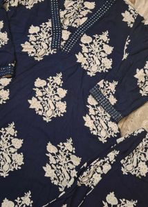 Navy Floral Print Kurti Set