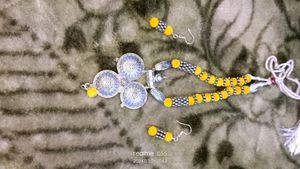 Oxidise Yellow Thread Necklace Set