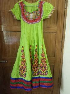 Green Colour Frock Suit Dress/Gown In Ethnic