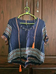 Boho Embroidered Tassel Top