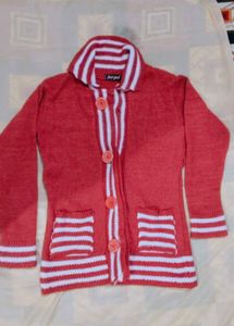Red Striped Knit Cardigan (soft woolen)