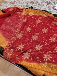 Red Embroidered saree