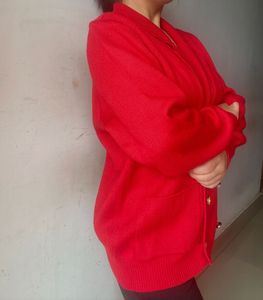 Red Double-Breasted Knit Sweater