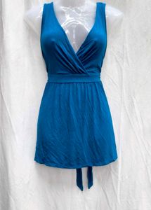 7210. Blue V-Neck Dress
