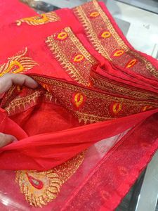 Red Embroidered Saree