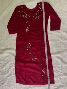 Elegant Maroon Embroidered Cotton Kurti