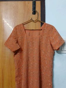 Peach Kurta set with dupatta and pant