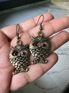 Oxidised Owl Earrings - Golden