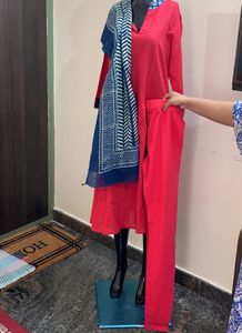 A Line Kurta And lagging With Printed Dupatta