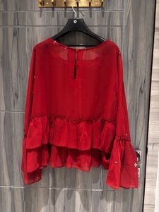 Red Embellished Ruffled Top