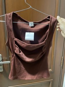 Brown Ribbed Tank Top