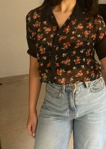 Bershka Floral Mesh Top