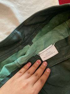 Dark Green Leather Mini Skirt
