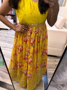 Yellow Floral Anarkali Dress