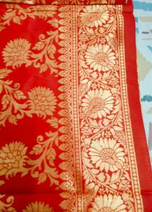 Red Floral Banarasi Silk Saree