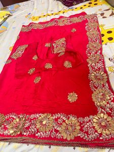 Rani Pink with Hand Embroidered Golden &amp; Silver Za