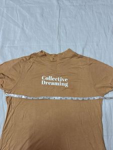 Turtle Neck Nude Tshirt With White Prints