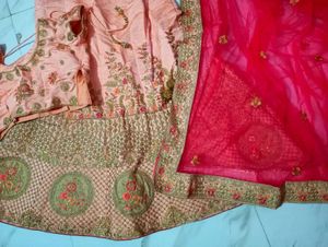 Peach and pink Embroidered bridal Lehenga Choli