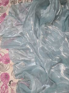 Aqua Blue  pre draped Sari Blouse and Fabric