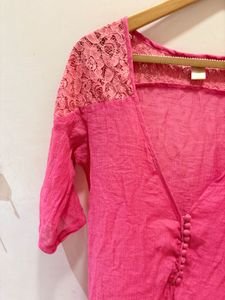 Pink Lace Trim Blouse