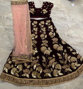 Price Drop!  Maroon Velvet Lehenga