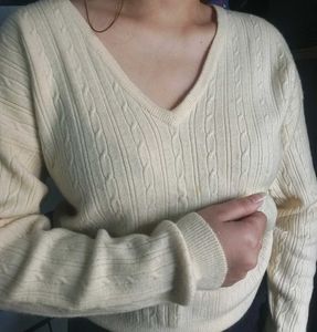 butter yellow V-Neck Cable Knit Sweater
