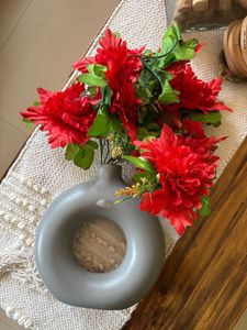 Donut Pot With Red Flowers