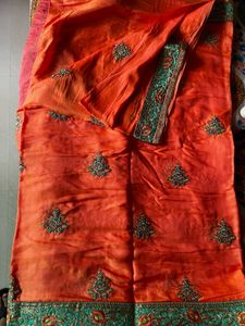 Orange Saree with Embroidery