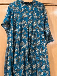 Teal Floral Georgette Kurti with Lining