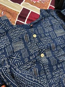 Navy Blue Printed Kurta Set