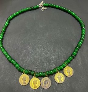 Green Beaded Coin Necklace &amp; Earrings