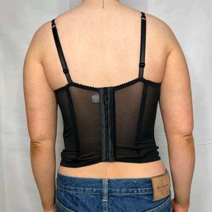 Black White Bow Lace Corset Top