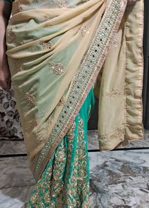 Elegant Green &amp; Gold Embroidered Saree