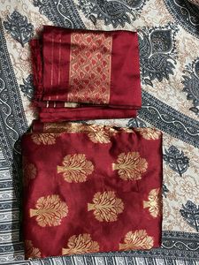 Maroon & Gold Sari Blouse Piece
