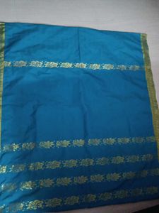 Blue &amp; Gold Floral Saree