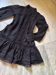 Cotton Lace Trim High Neck Dress