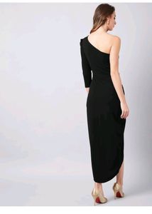 Women Wrap One shoulder black dress.