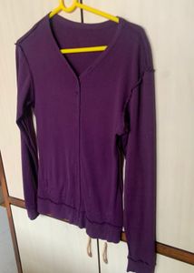 100% Cotton Purple Full Sleeves V Neck Top