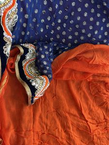 Elegant nevy blue and orange saree