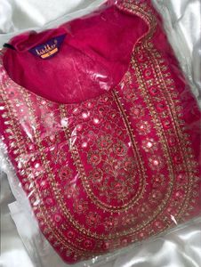Royal Pink Kurta With Mirror Work Golden Embroider