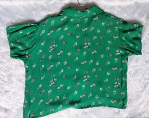 Green Floral Print Blouse