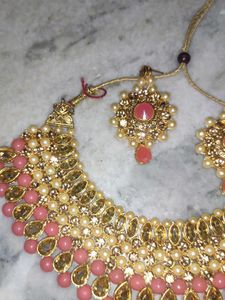 Pink &amp; Gold Beaded Jewelry Set