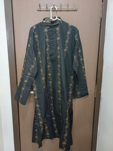 Kurta Chudidar Set (Black With Work)