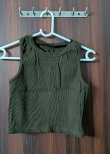 Olive Green Ribbed Crop Top
