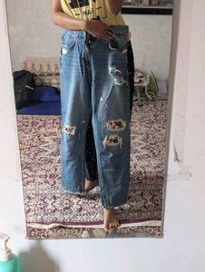 Distressed Wide-Leg Jeans