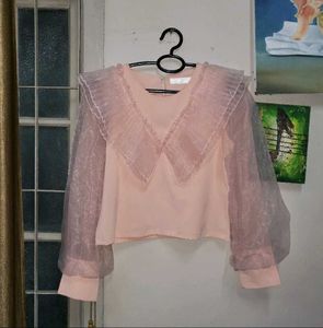 Korean Pink Ruffle Top