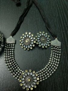 Oxidised Necklace Set With Kada
