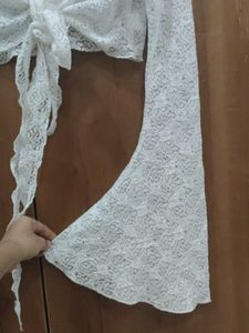 NewMe White Lace Tie Up Detail Crop Top