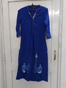 Blue Printed Kurta Dress